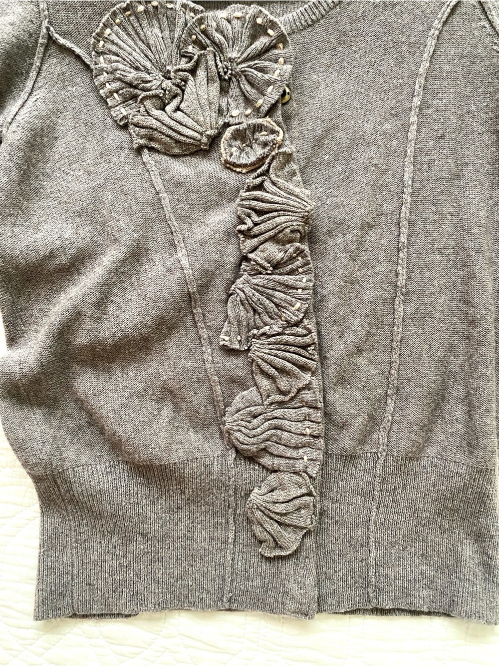 Anthropologie Sparrow Light Brown Cocoa Taupe Floral Wool Blend Cardigan Sz S - Picture 15 of 16